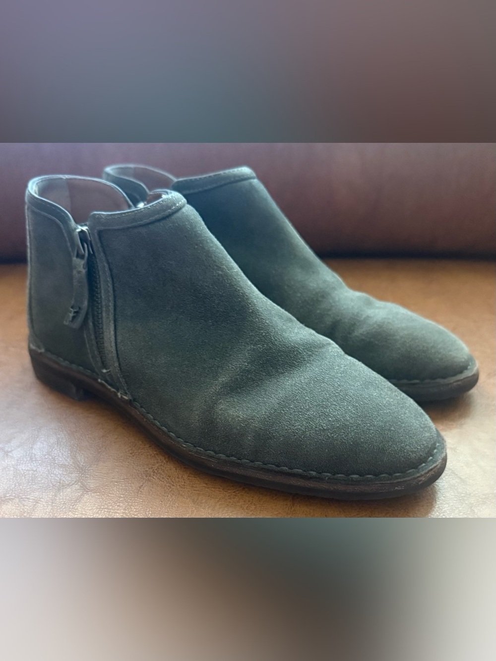 Trask Aubrey Ankle Booties Womens 6M Gray Distressed Italian Kid Suede Zip EUC - Picture 2 of 9